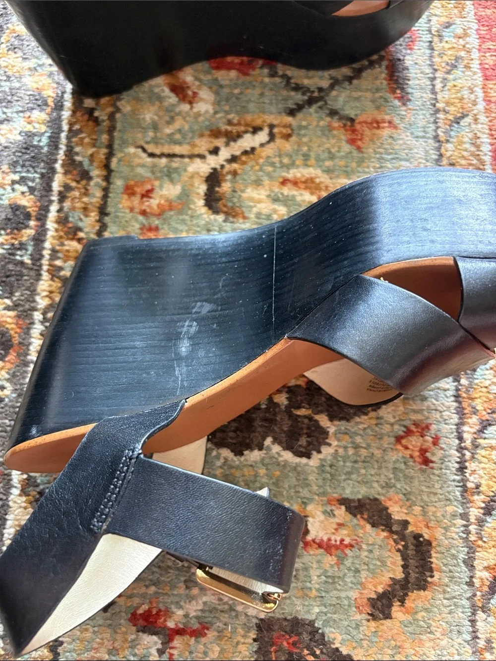 Michael Kors Black Crisscross Wedge Sandals with Gold Buckle